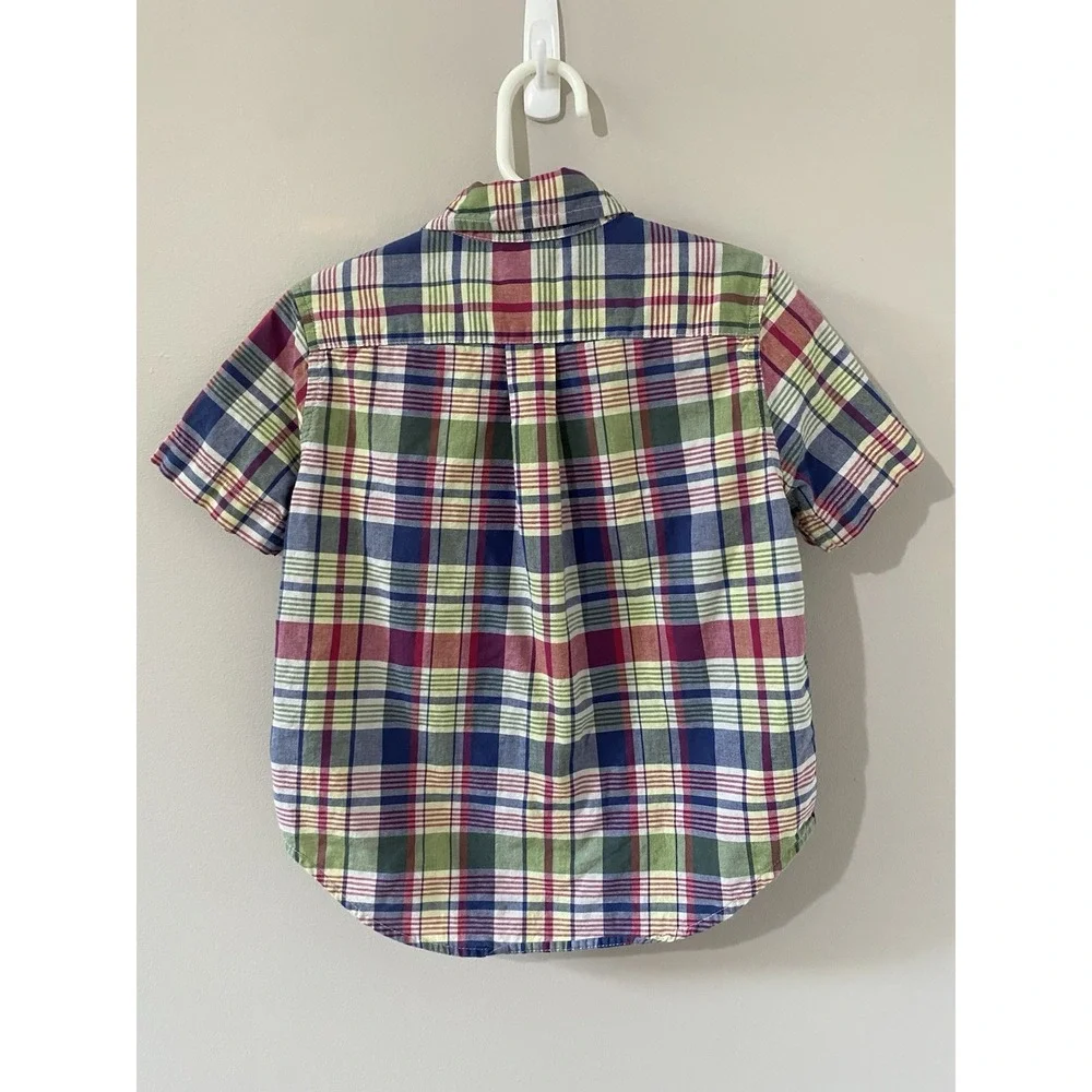 Ralph Lauren Multicolor Plaid Shirt Boys 4T Short Sleeve Button Up‎ Embroidered